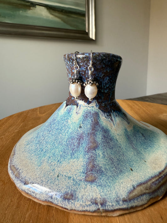 Freshwater pearl and Iolite earrings