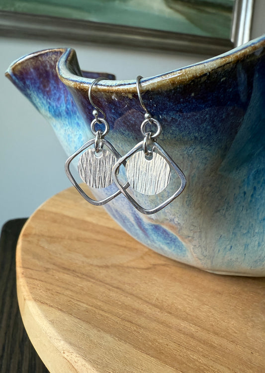 Sterling Silver Hammered Geometric Earrings