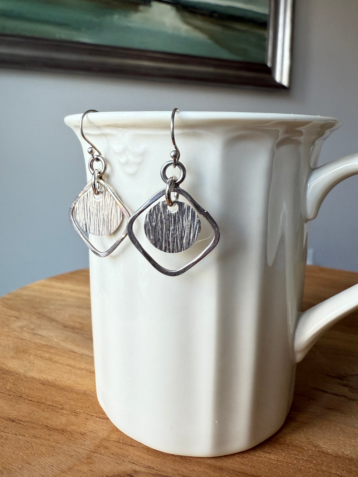 Sterling Silver Hammered Geometric Earrings