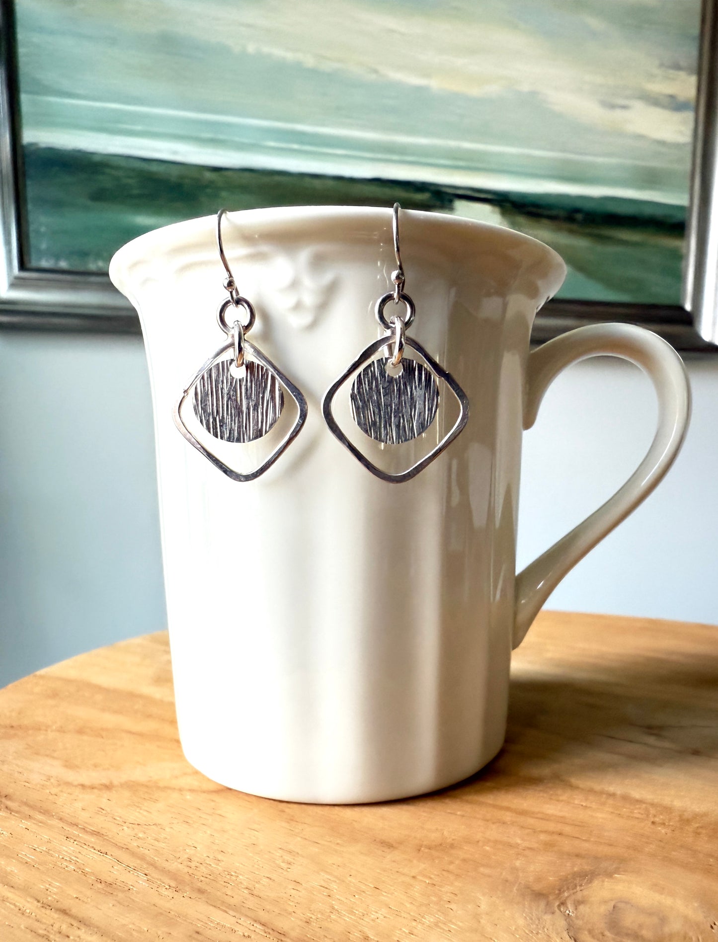 Sterling Silver Hammered Geometric Earrings