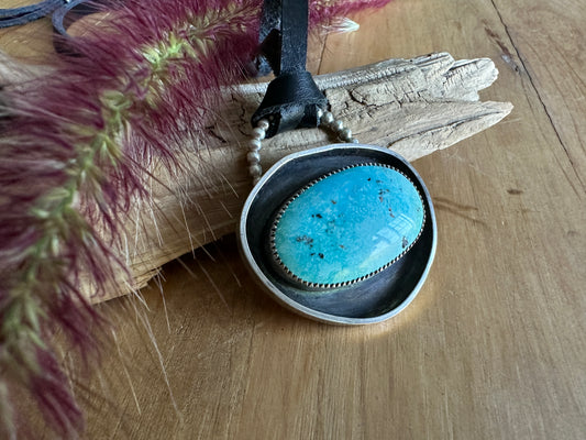 Turquoise And Leather Statement Necklace