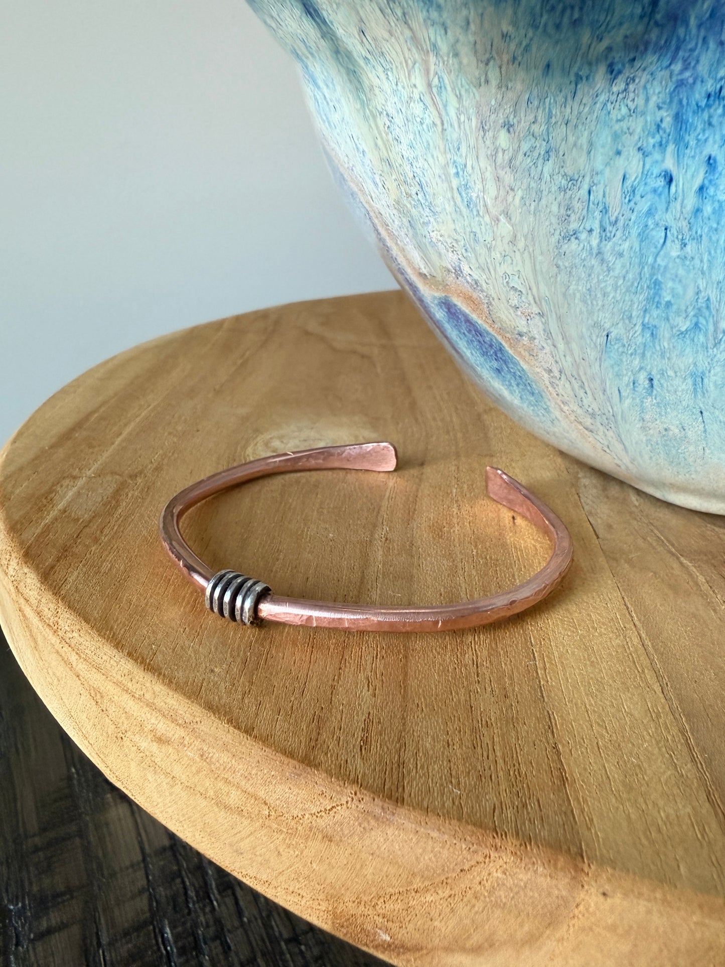 Copper Hammered Cuff with Silver