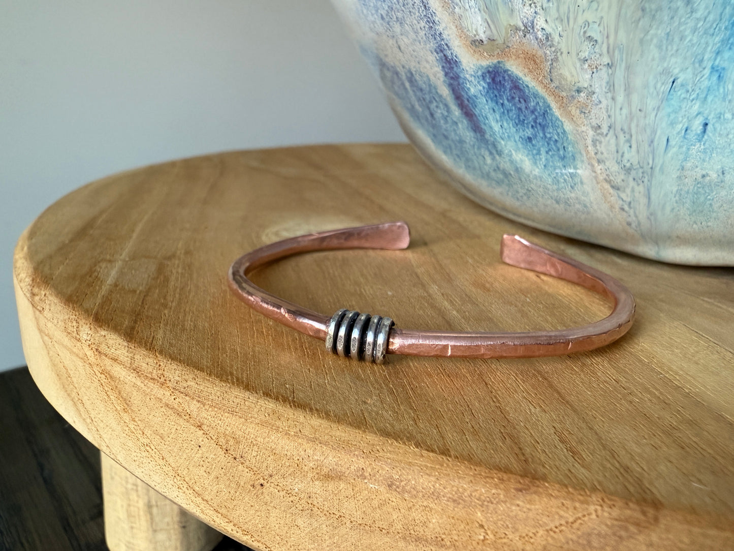 Copper Hammered Cuff with Silver