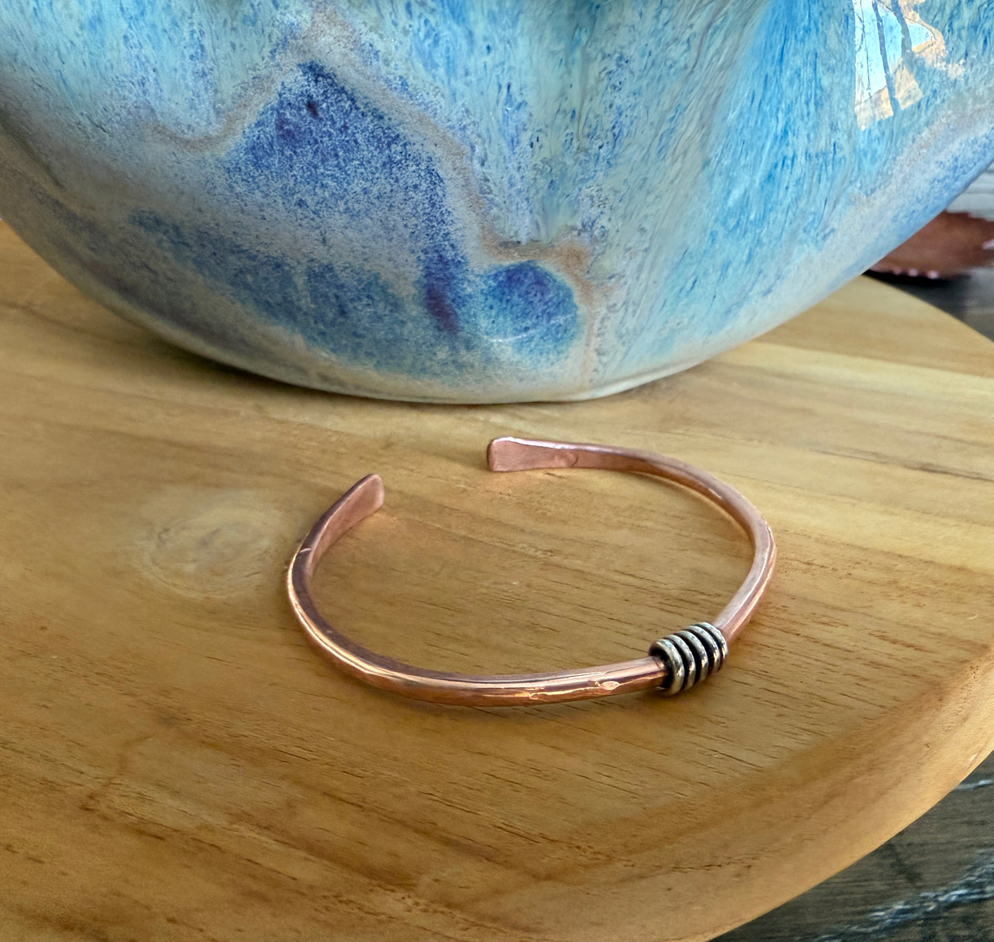 Copper Hammered Cuff with Silver