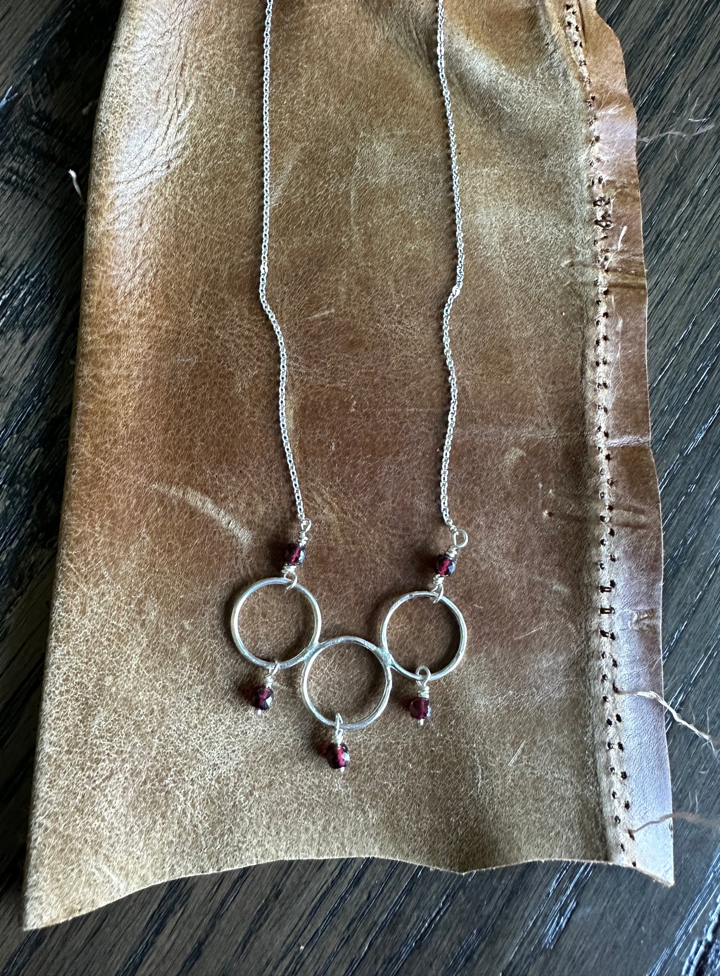 Three Circle Necklace with Garnets