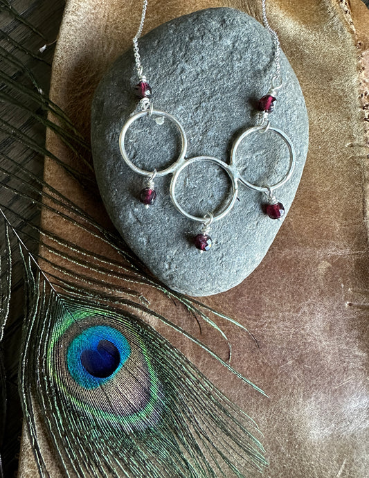 Three Circle Necklace with Garnets