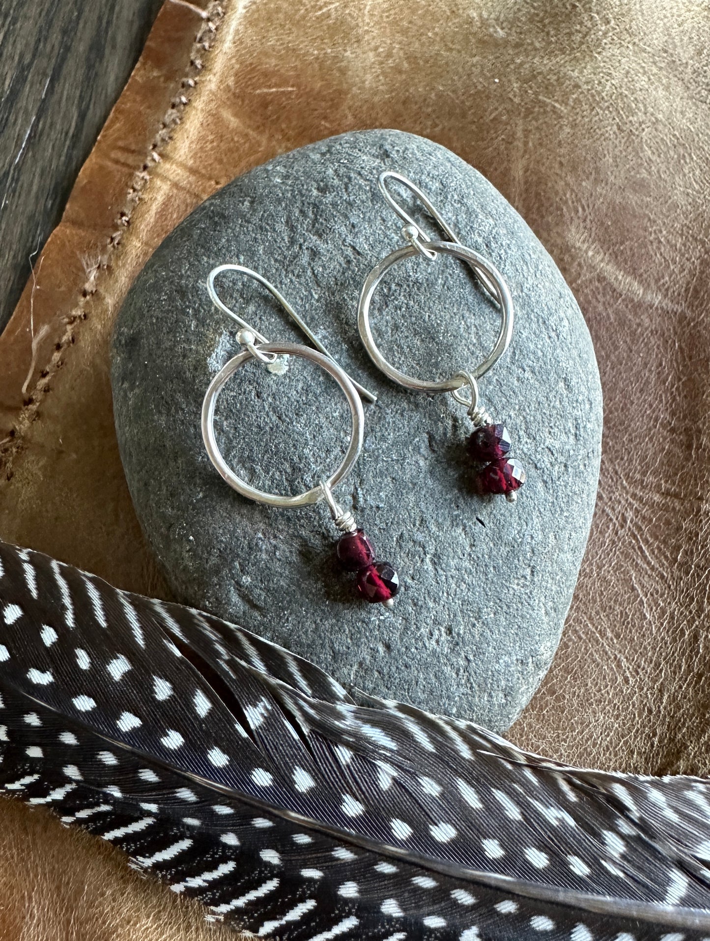 Garnet Circle Earrings