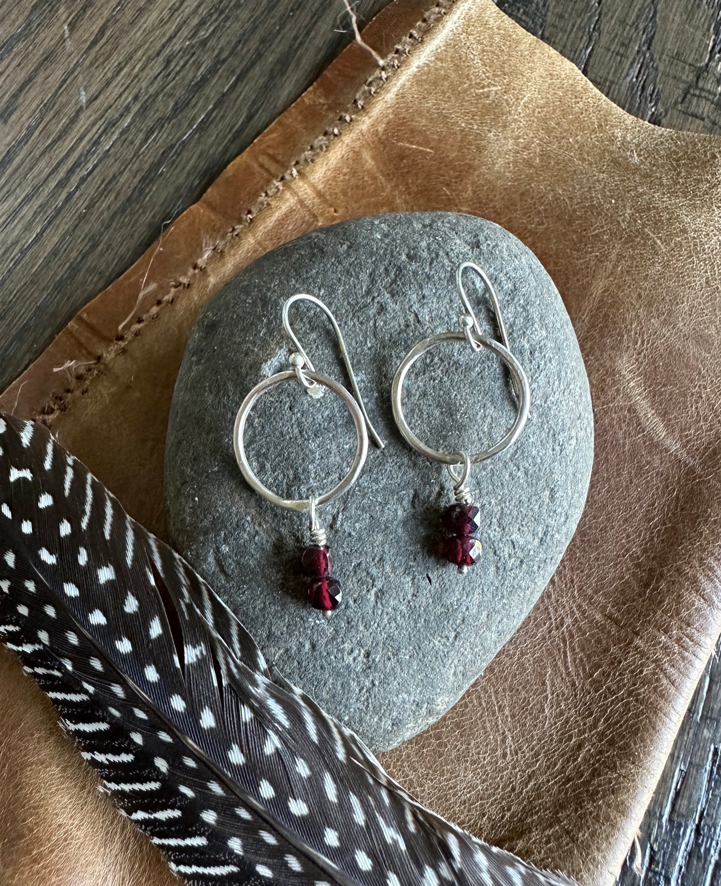 Garnet Circle Earrings