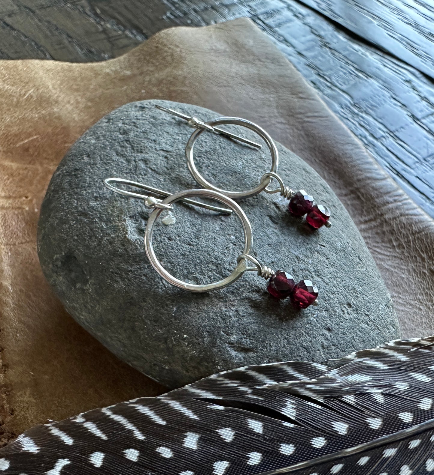 Garnet Circle Earrings