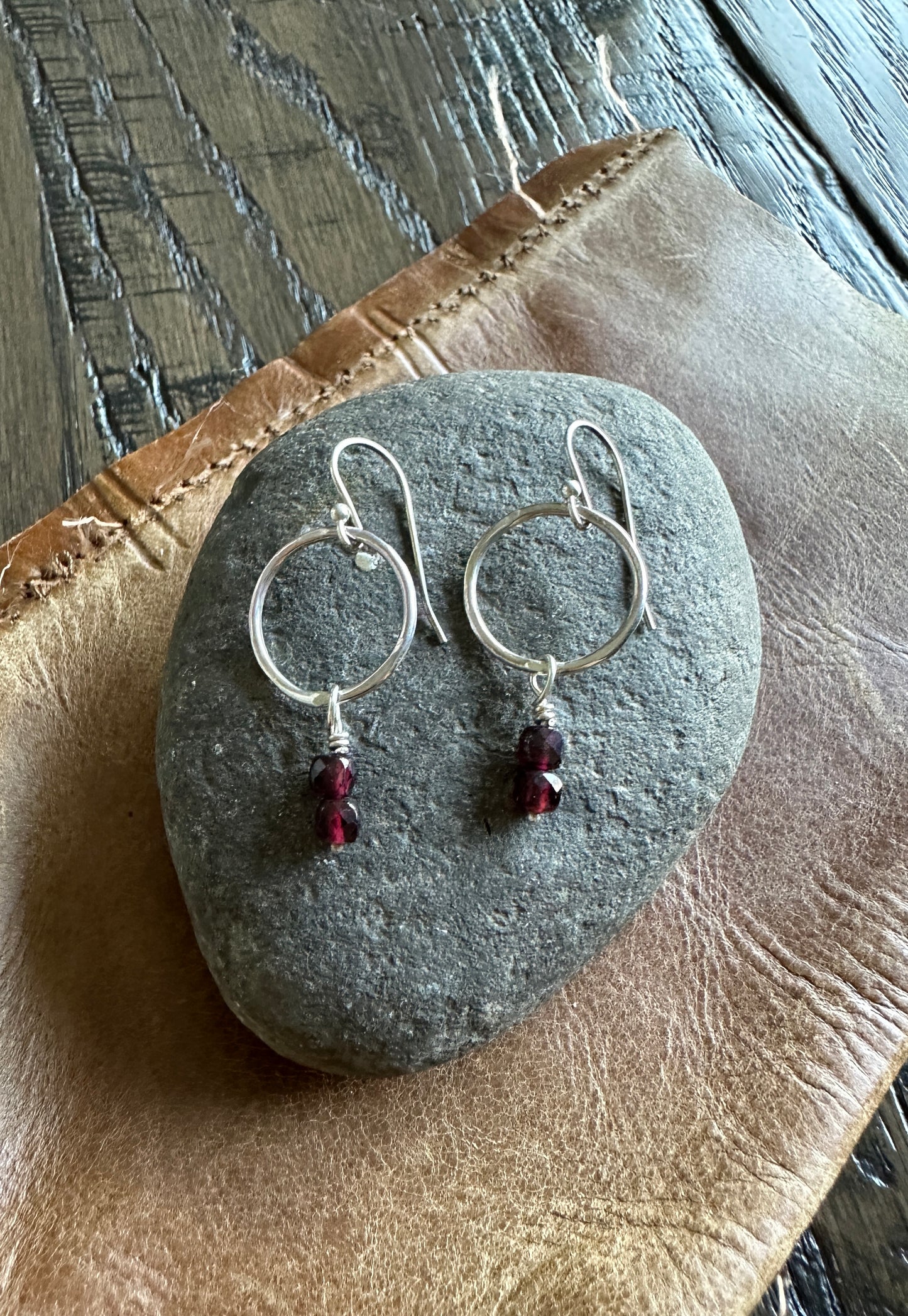 Garnet Circle Earrings