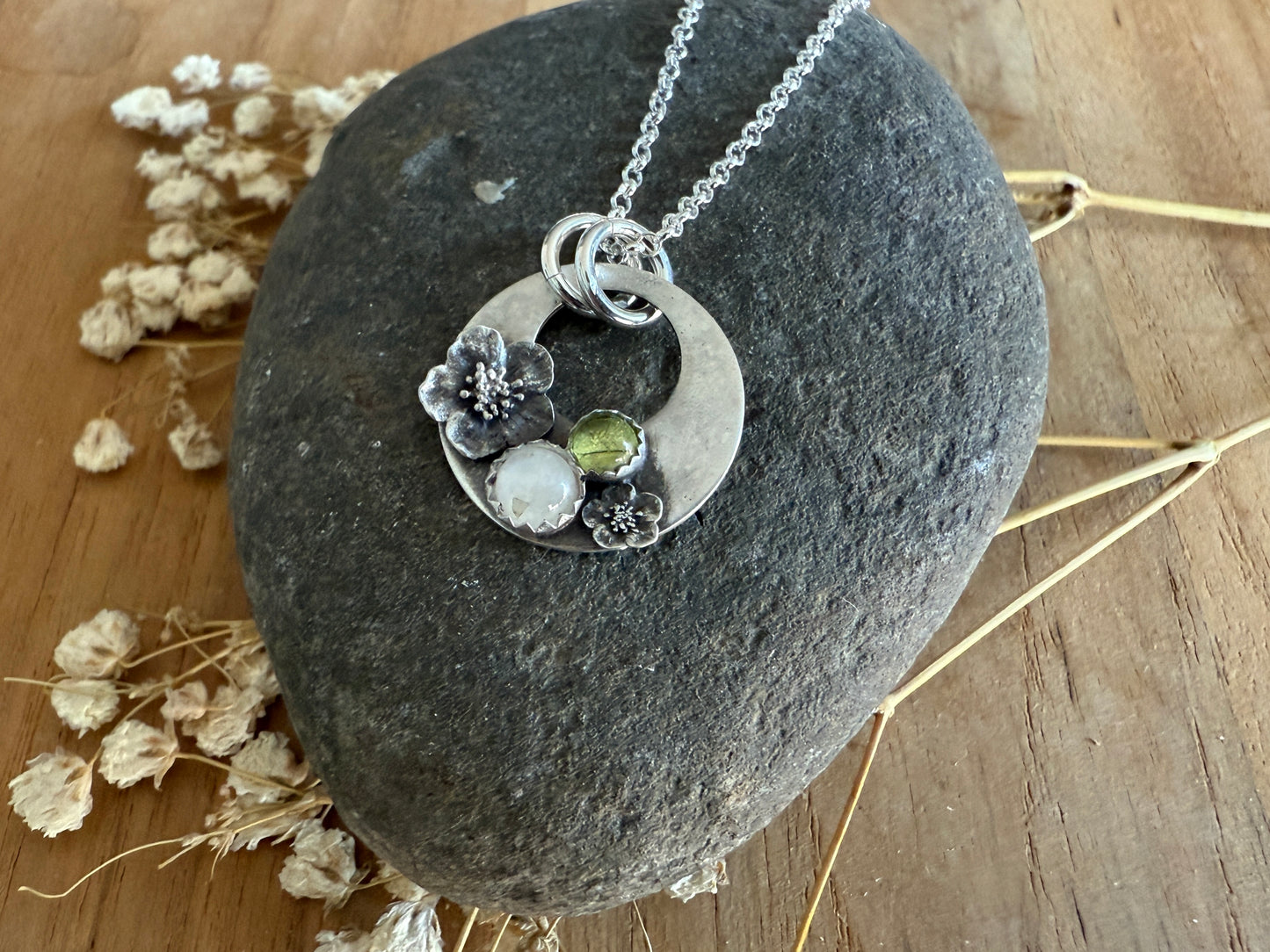 Cherry Blossom Necklace with Moonstone and Peridot