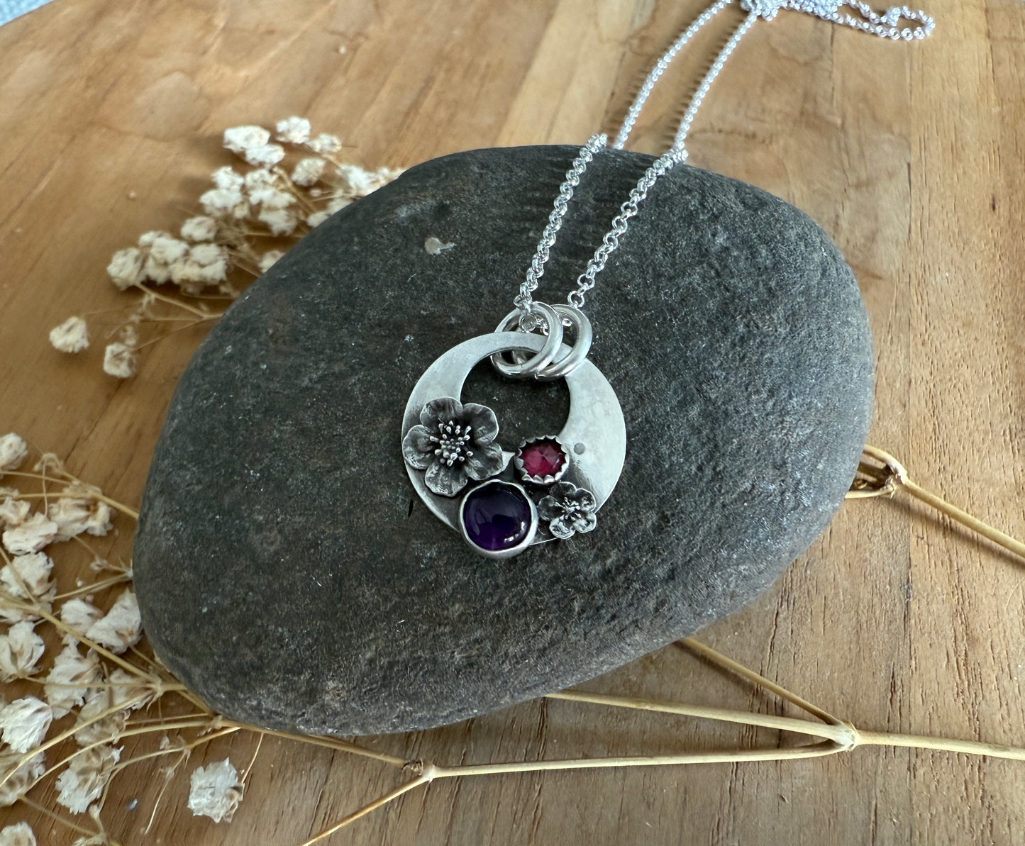 Cherry Blossom Necklace with Amethyst and Rhodolite garnets