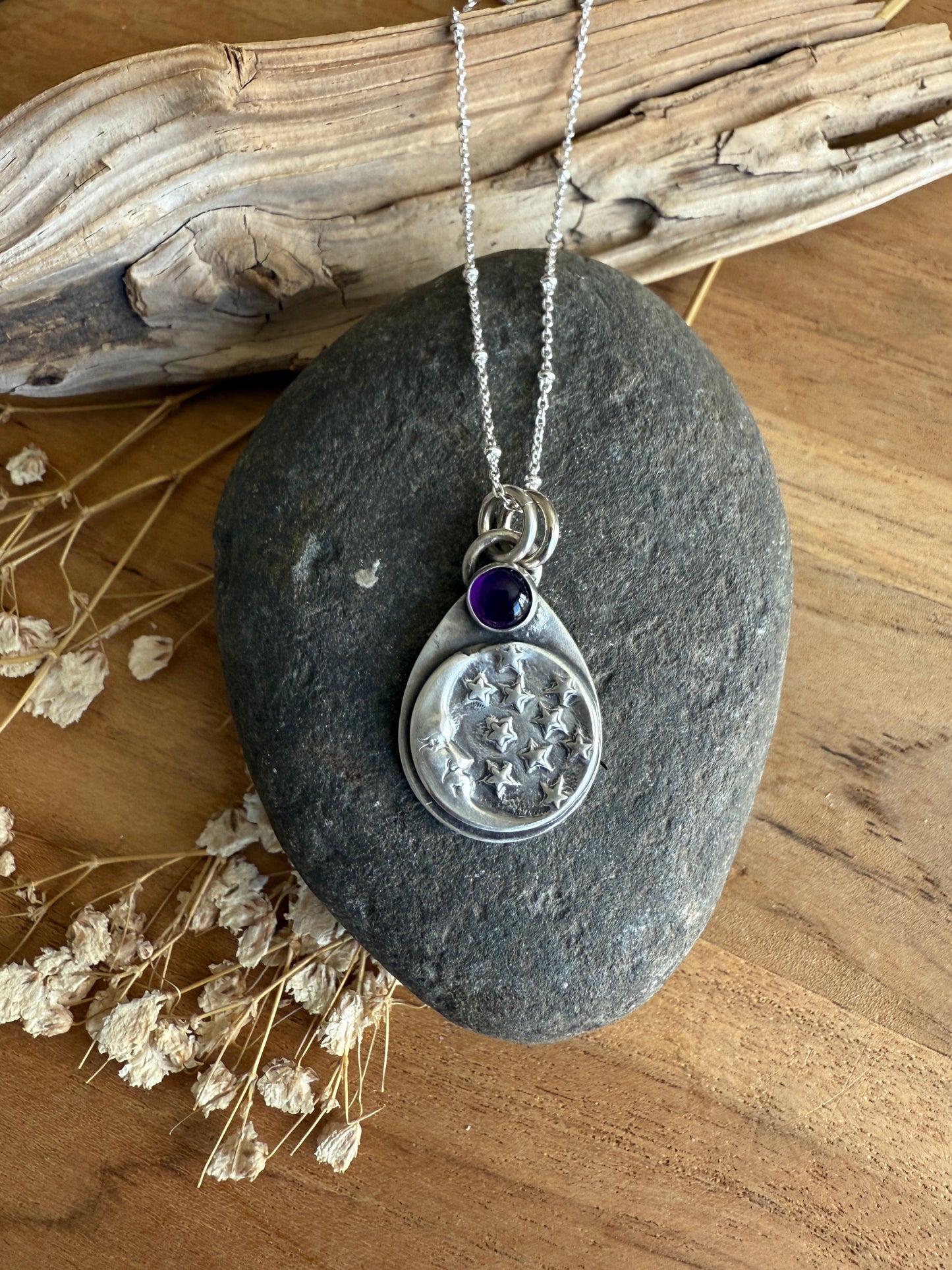Moon and Stars Amethyst Necklace