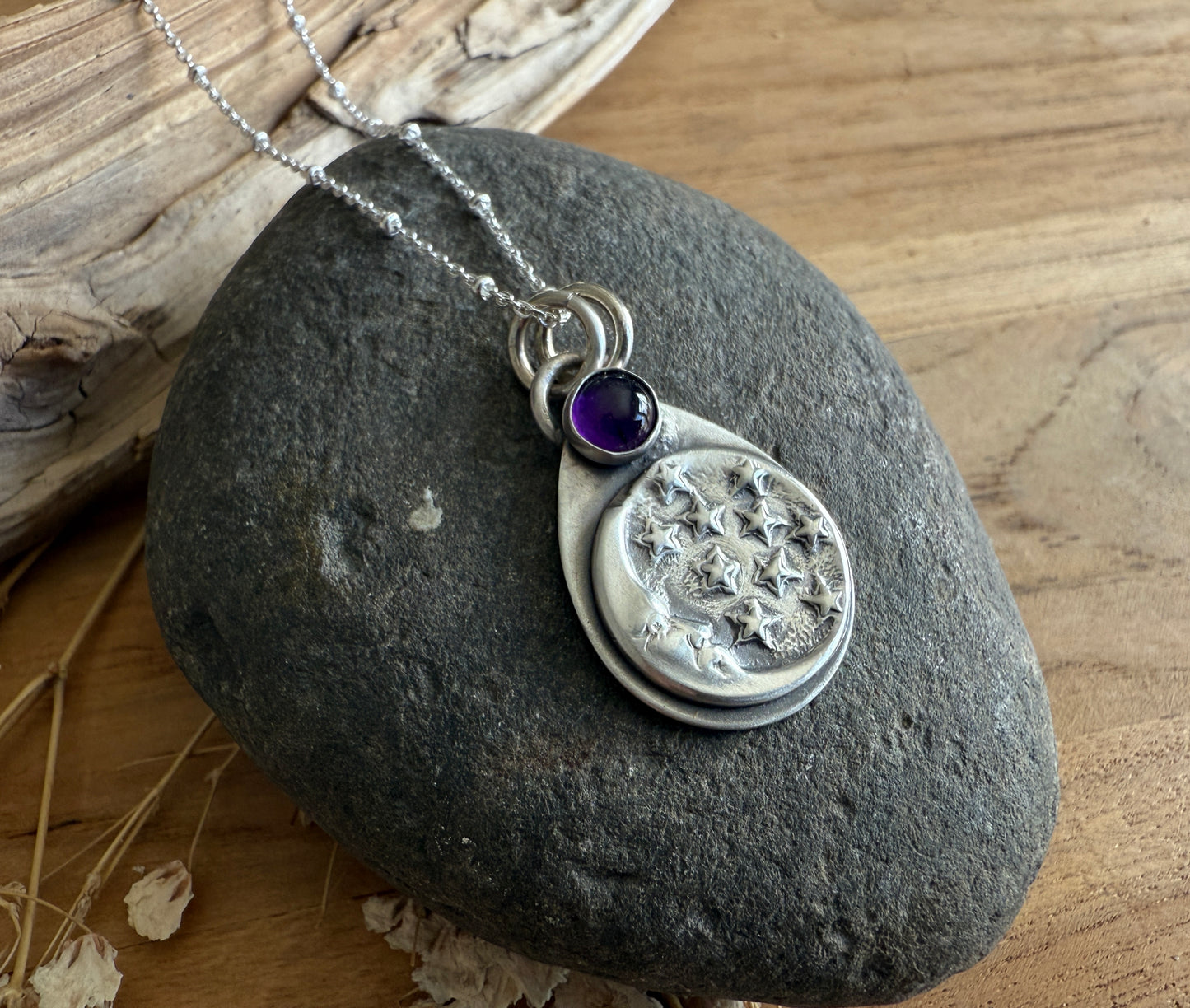 Moon and Stars Amethyst Necklace