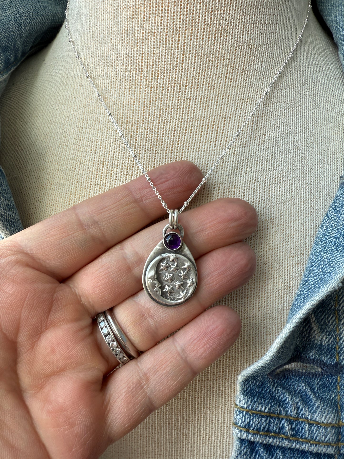 Moon and Stars Amethyst Necklace