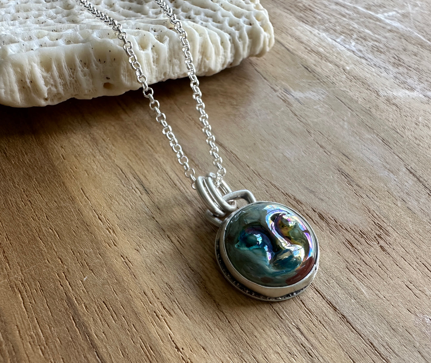 Iridescent Moon Face Necklace