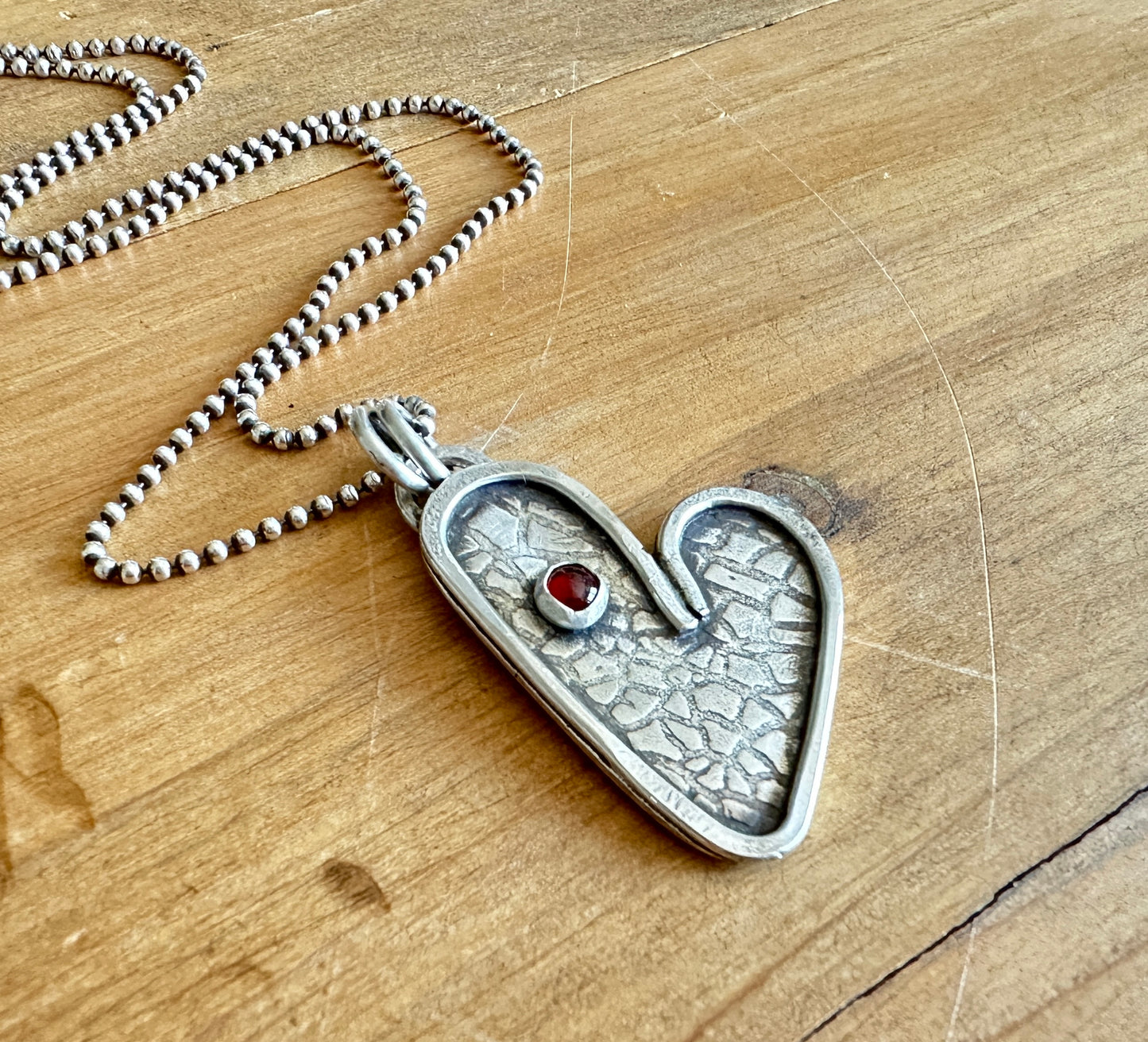 Sterling Silver Heart Necklace with Garnet