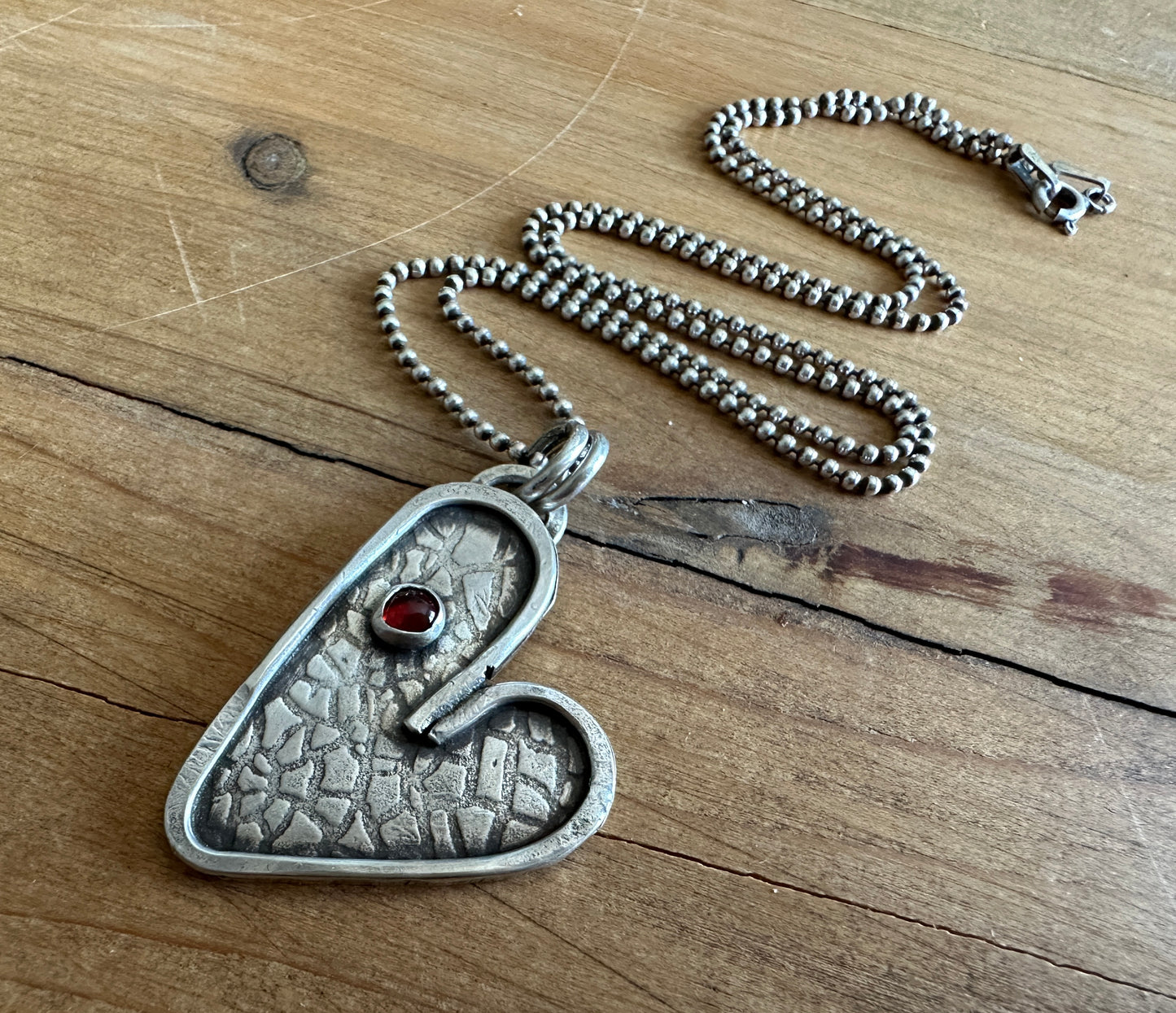 Sterling Silver Heart Necklace with Garnet