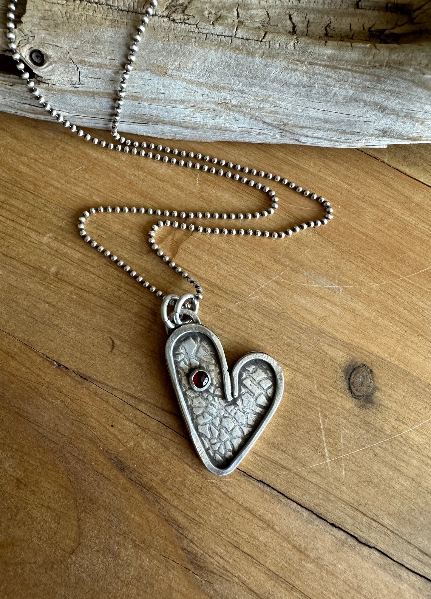 Sterling Silver Heart Necklace with Garnet