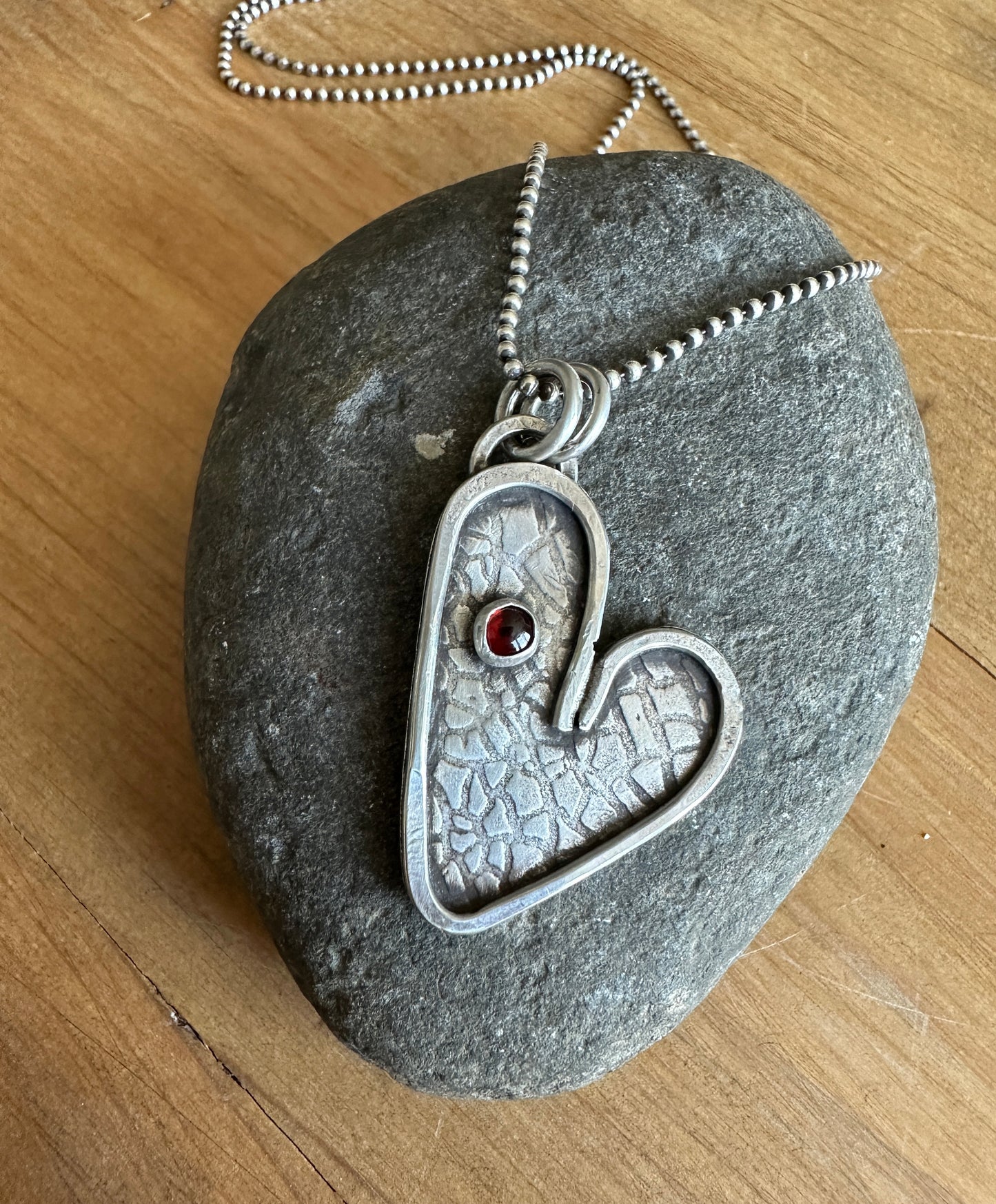 Sterling Silver Heart Necklace with Garnet