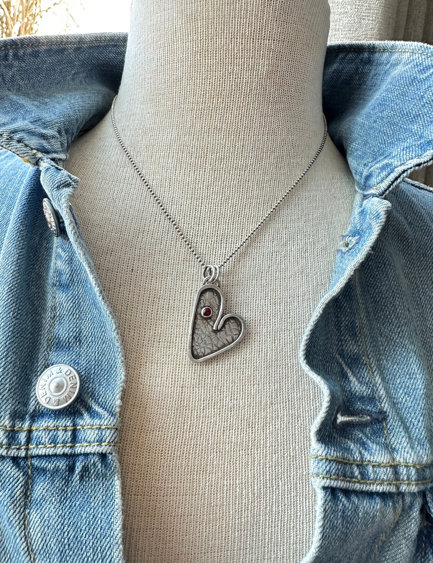 Sterling Silver Heart Necklace with Garnet