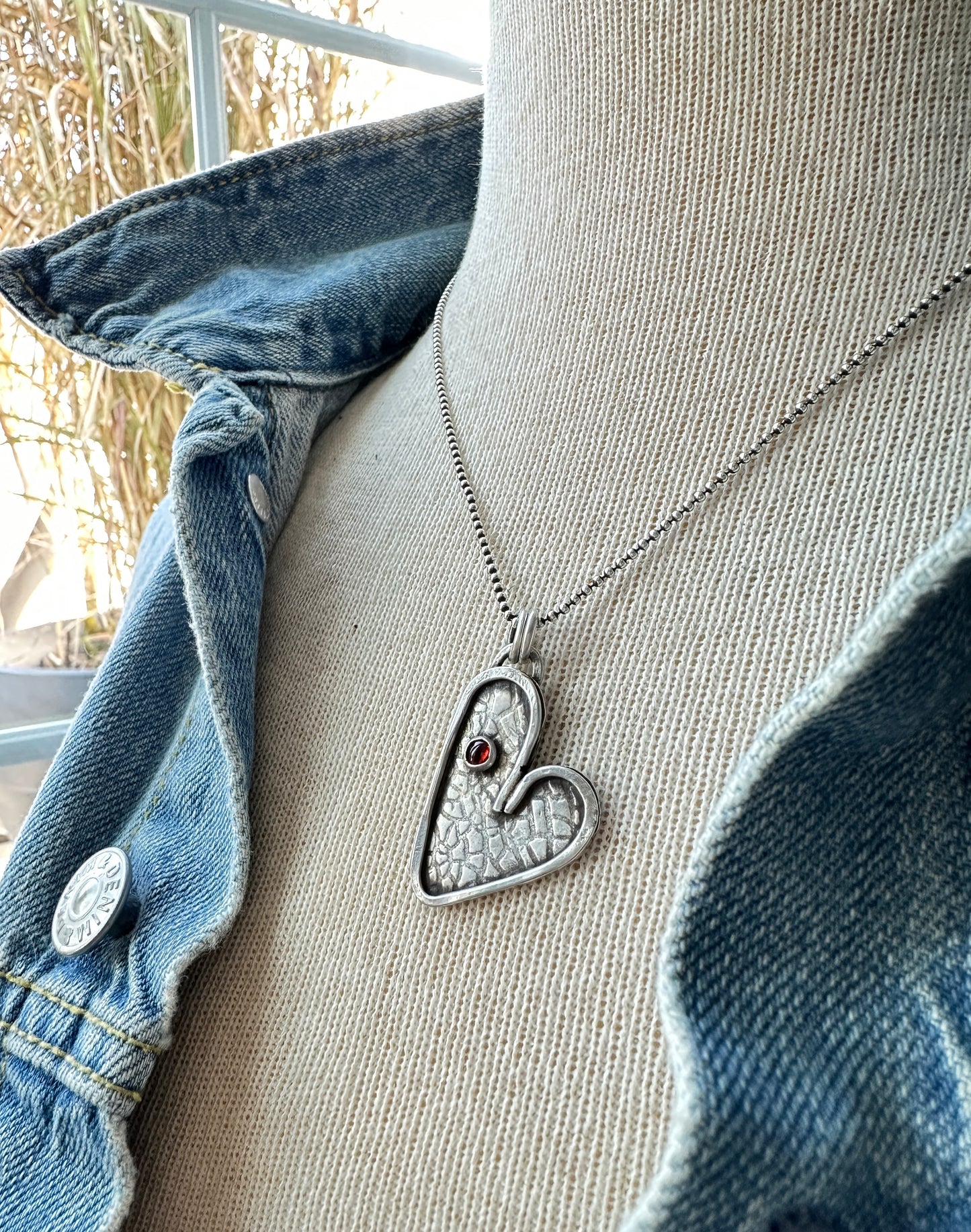 Sterling Silver Heart Necklace with Garnet