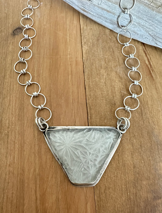 White Patterned Sea Glass Necklace