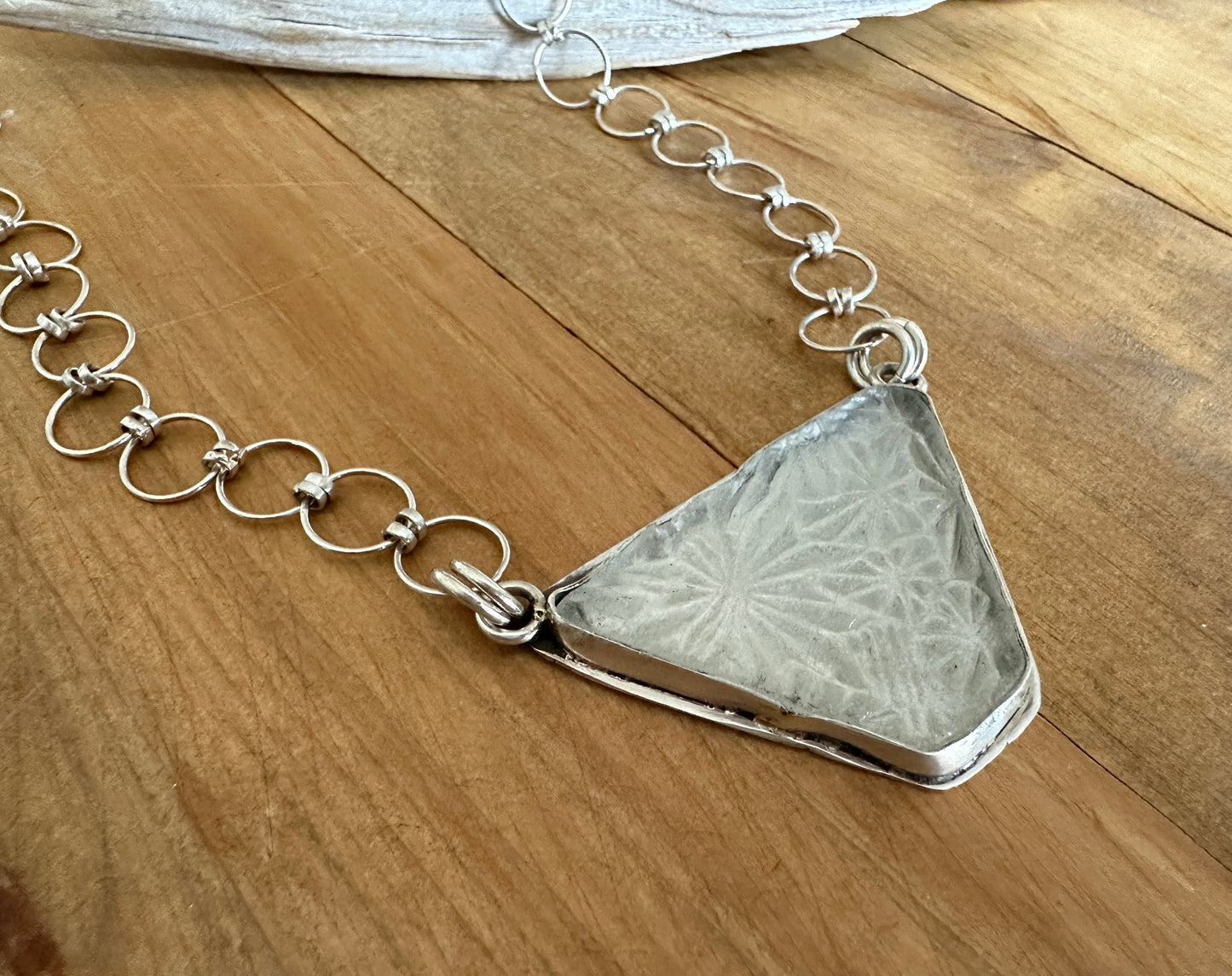 White Patterned Sea Glass Necklace