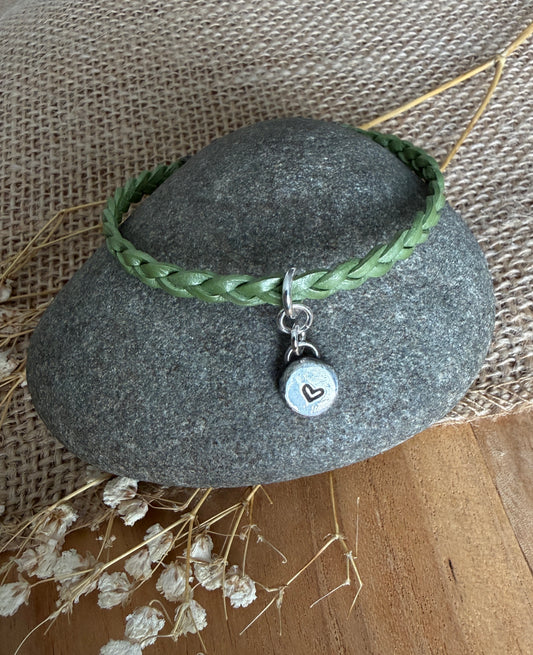 Green Braided Leather Bracelet
