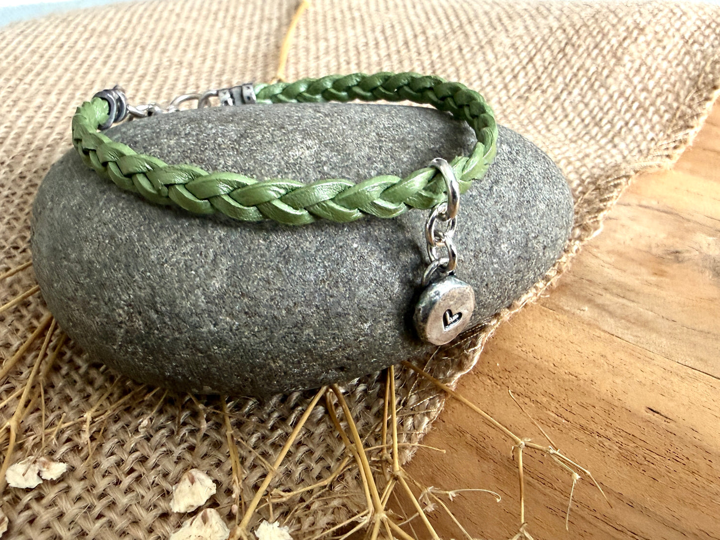 Green Braided Leather Bracelet