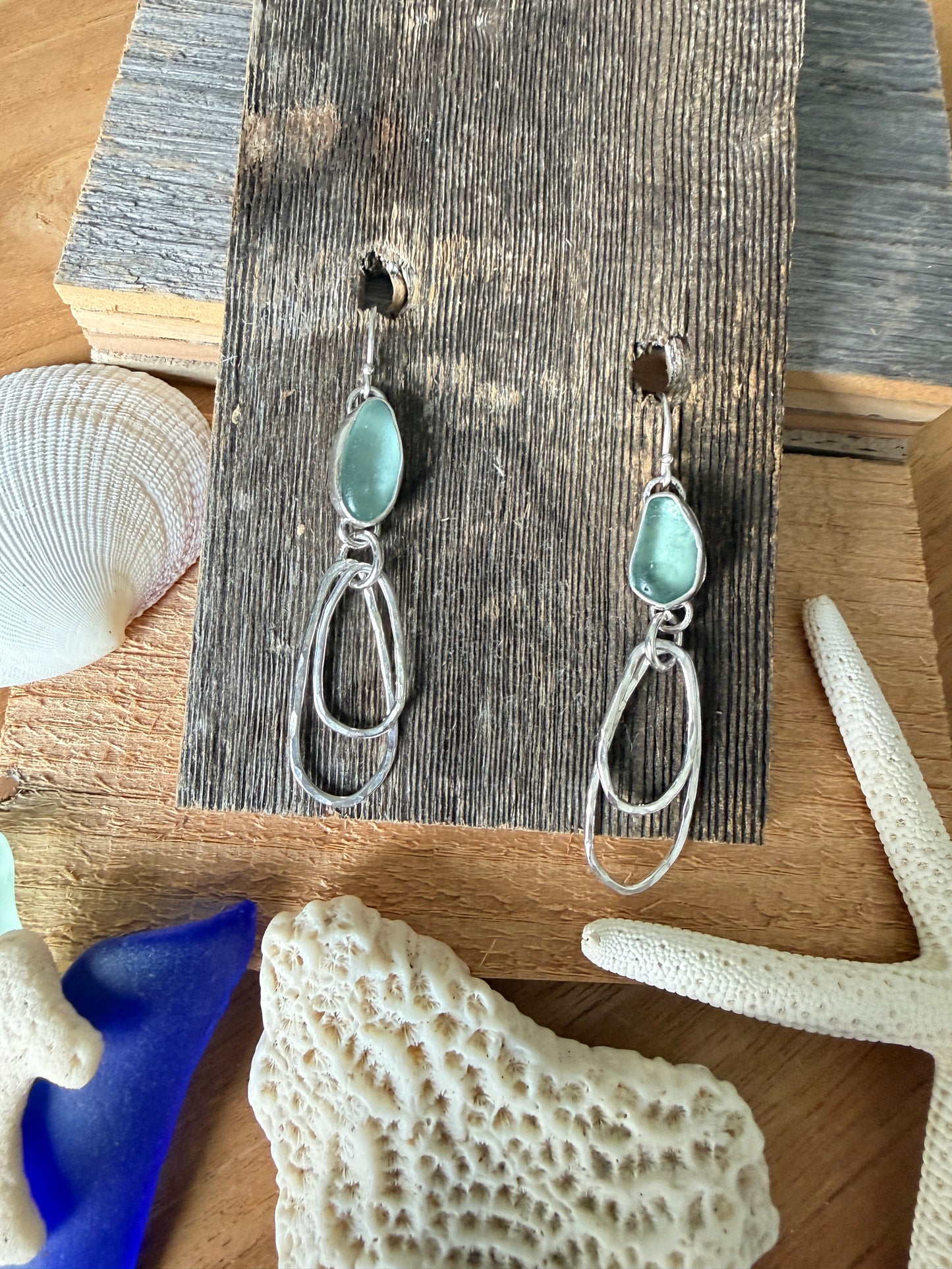 Pale Blue Dangle Hoop Earrings