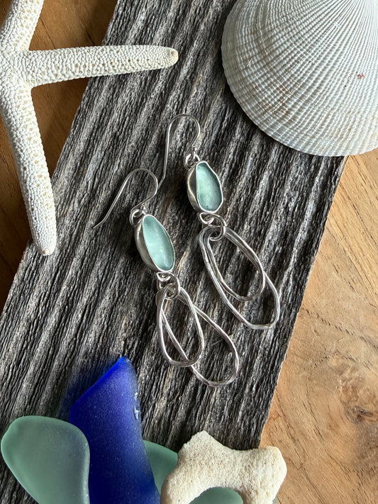 Pale Blue Dangle Hoop Earrings