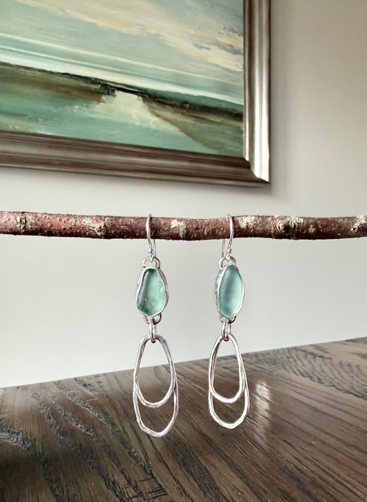 Pale Blue Dangle Hoop Earrings