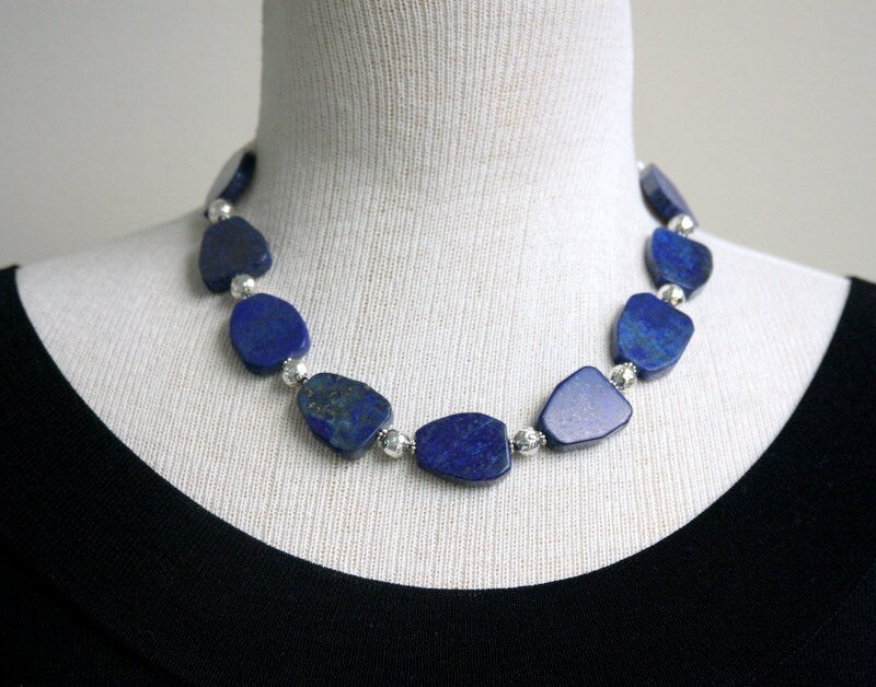 Lapis Necklace, Lapis statement necklace, statement necklace, blue, stone necklace, lapis and sterling silver necklace, sterling silver