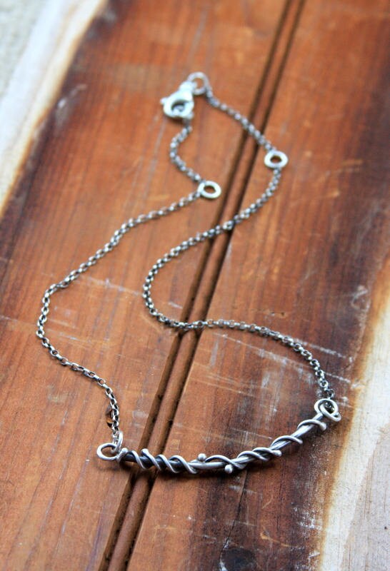 Sterling silver twisted wire bar necklace, twisted bar necklace, sterling silver necklace, metalsmith, artisan jewelry