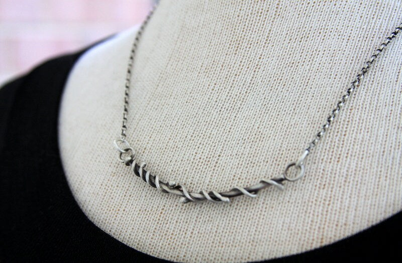 Sterling silver twisted wire bar necklace, twisted bar necklace, sterling silver necklace, metalsmith, artisan jewelry