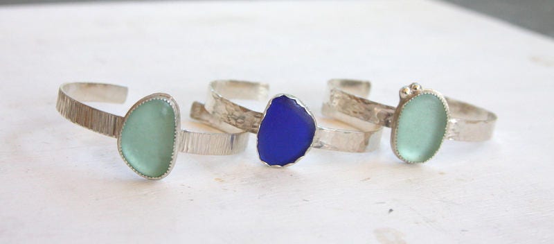 Sea glass cuff bracelet, sterling silver cuff bracelet, cuff bracelet, sea glass, cobalt sea glass cuff, everyday jewelry, beach jewelry