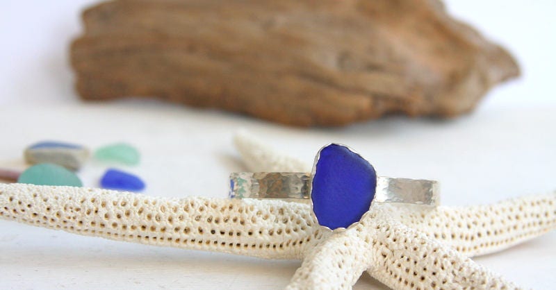 Sea glass cuff bracelet, sterling silver cuff bracelet, cuff bracelet, sea glass, cobalt sea glass cuff, everyday jewelry, beach jewelry