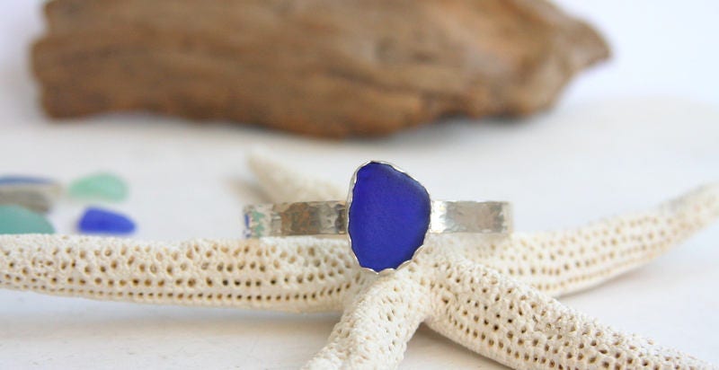 Sea glass cuff bracelet, sterling silver cuff bracelet, cuff bracelet, sea glass, cobalt sea glass cuff, everyday jewelry, beach jewelry