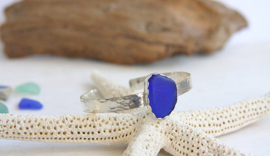 Sea glass cuff bracelet, sterling silver cuff bracelet, cuff bracelet, sea glass, cobalt sea glass cuff, everyday jewelry, beach jewelry