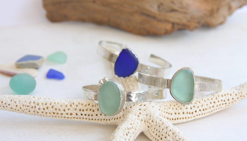 Sea glass cuff bracelet, sterling silver cuff bracelet, cuff bracelet, sea glass, cobalt sea glass cuff, everyday jewelry, beach jewelry