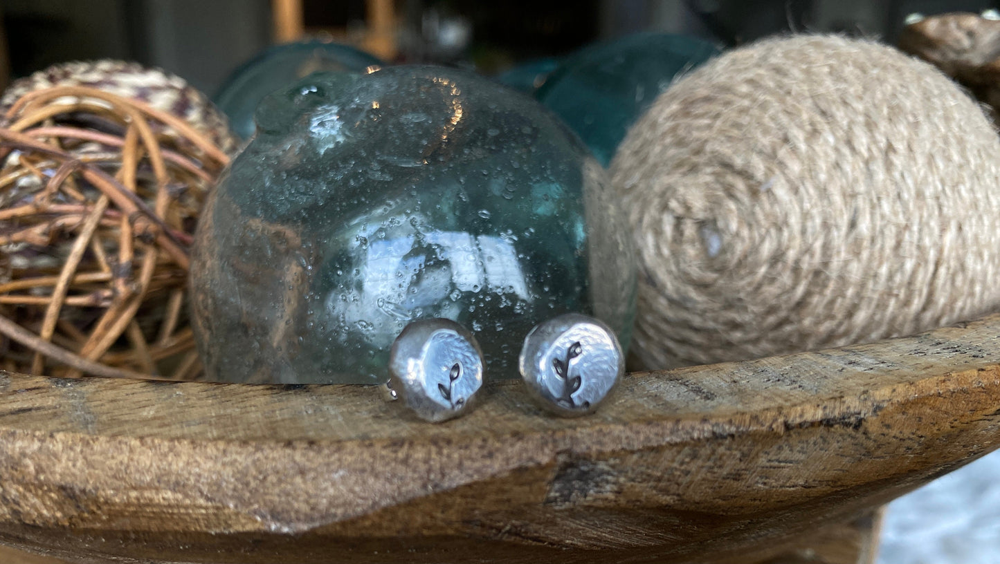nugget earrings, recycled silver earrings, hand stamped earrings, sterling silver earring posts, nugget post earrings, horticulture earrings