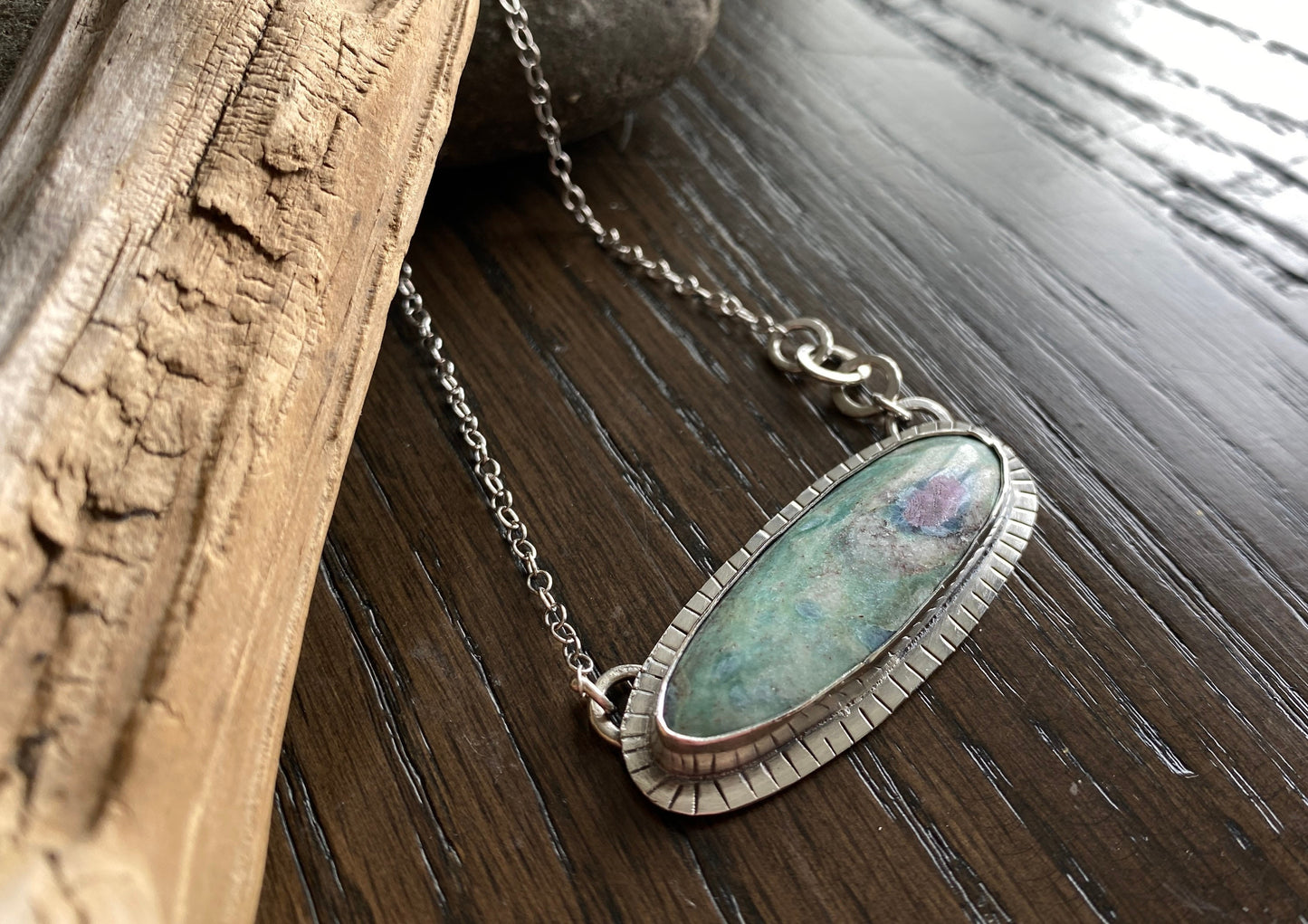 Ruby Fuchsite stone necklace, sterling silver Ruby Fuchsite necklace, one of a kind necklace, statement jewelry