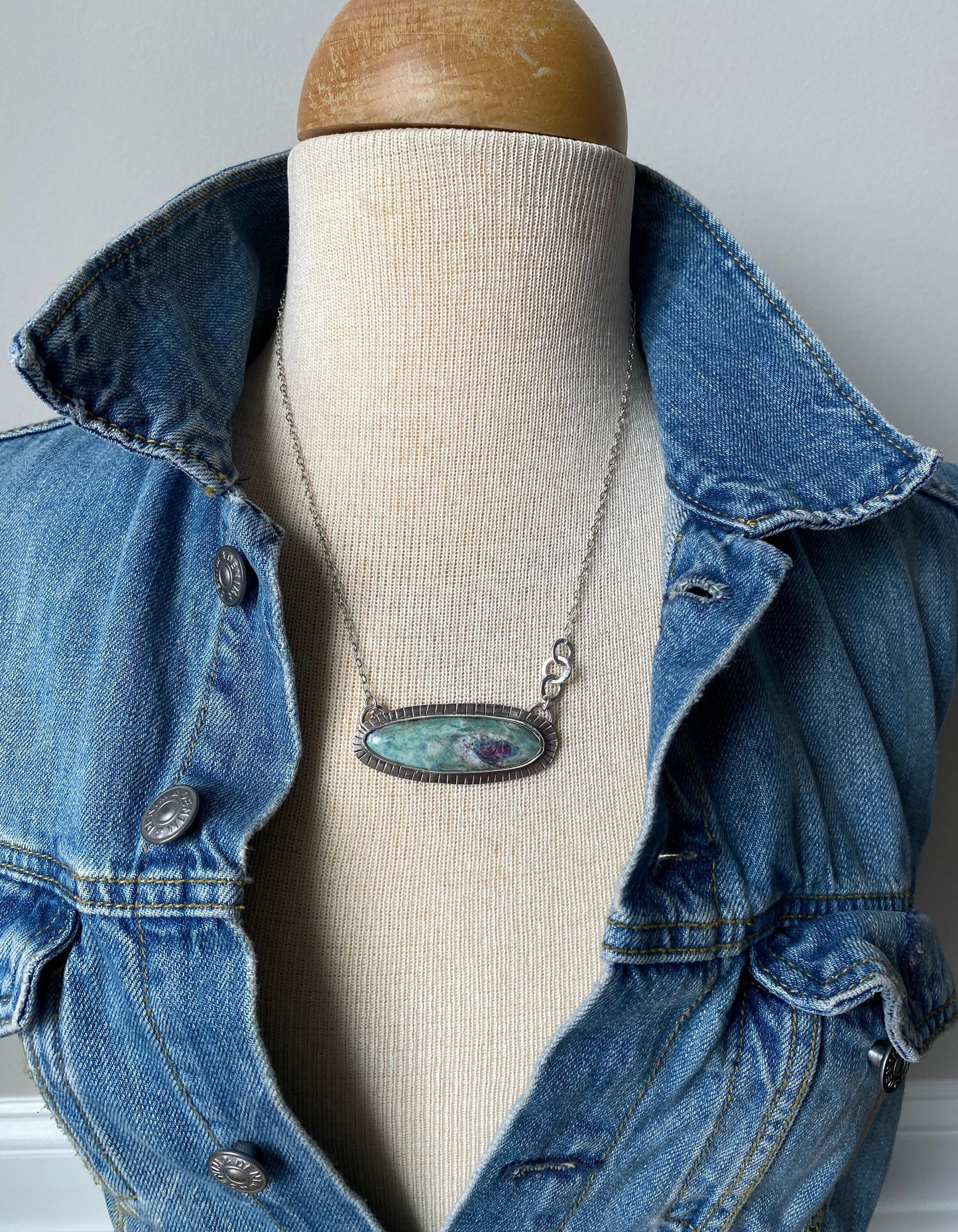 Ruby Fuchsite stone necklace, sterling silver Ruby Fuchsite necklace, one of a kind necklace, statement jewelry