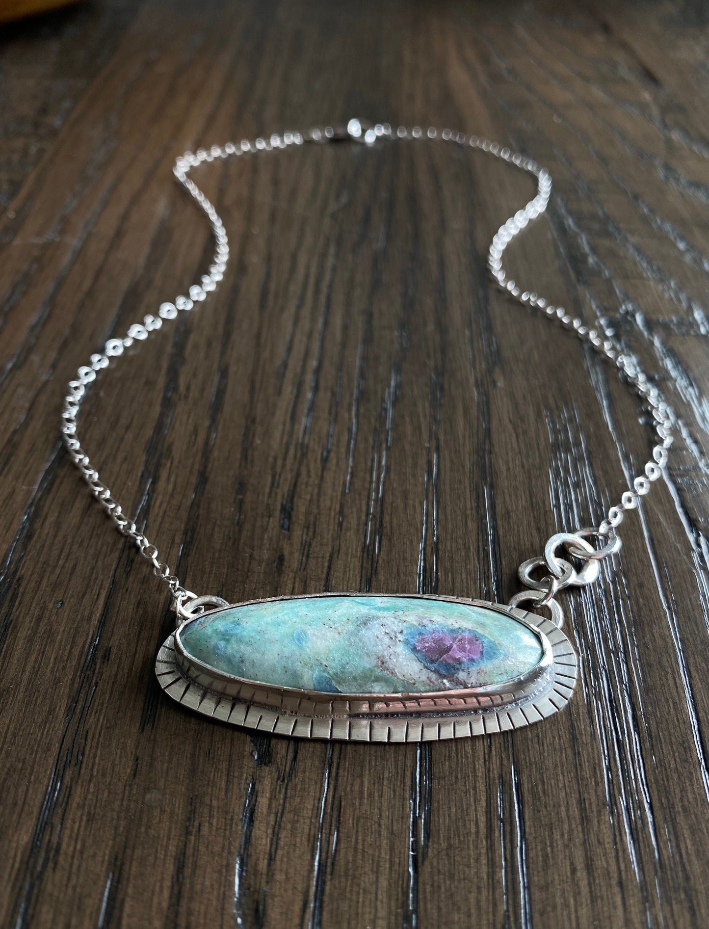 Ruby Fuchsite stone necklace, sterling silver Ruby Fuchsite necklace, one of a kind necklace, statement jewelry