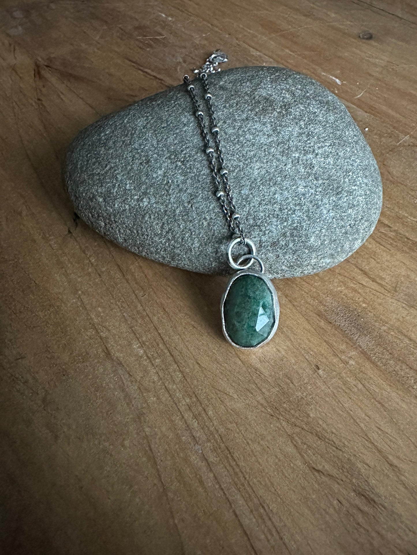 Emerald necklace, emerald jewelry, sterling silver and emerald necklace