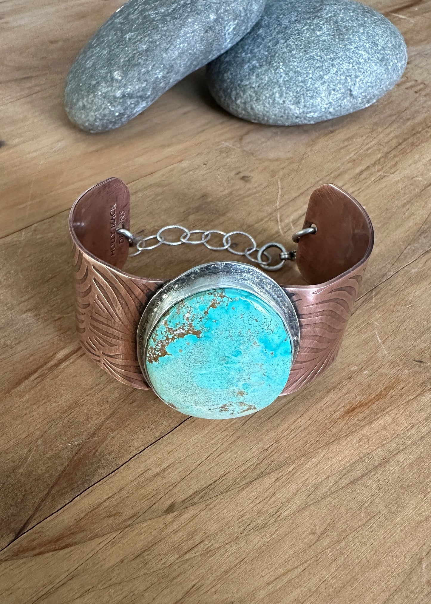 Mixed Metal Copper and Sterling Silver Turquoise Cuff Bracelet