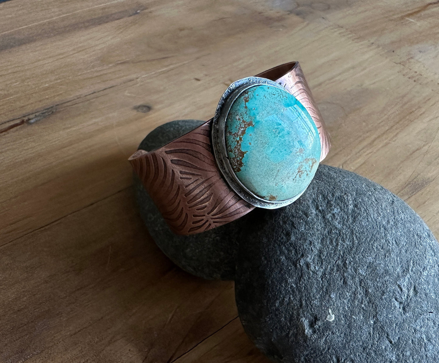 Mixed Metal Copper and Sterling Silver Turquoise Cuff Bracelet