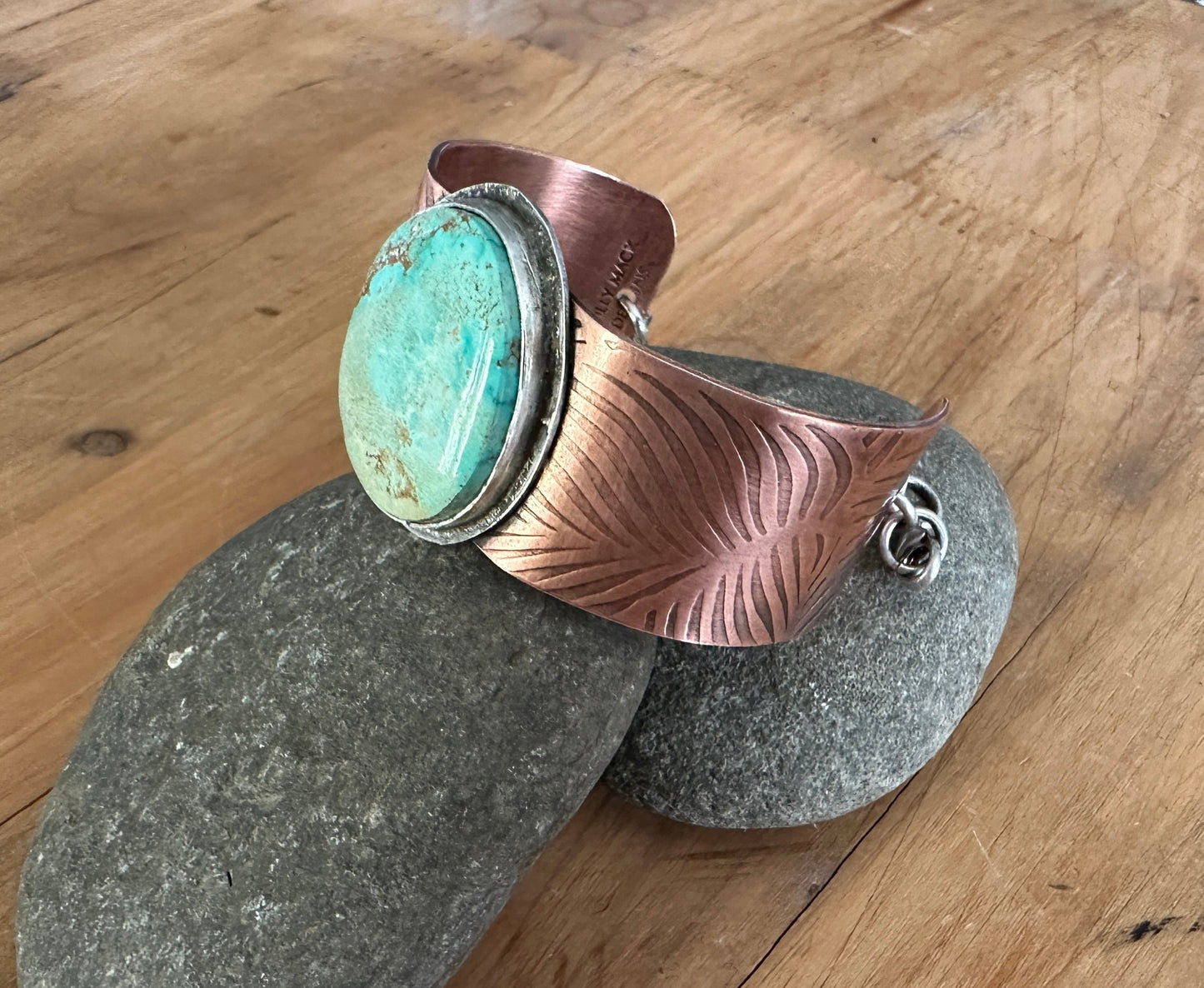 Mixed Metal Copper and Sterling Silver Turquoise Cuff Bracelet