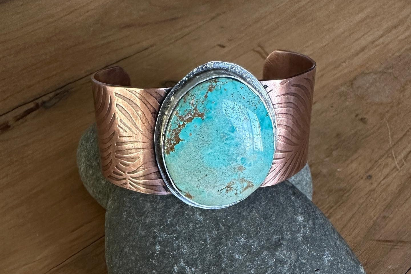 Mixed Metal Copper and Sterling Silver Turquoise Cuff Bracelet